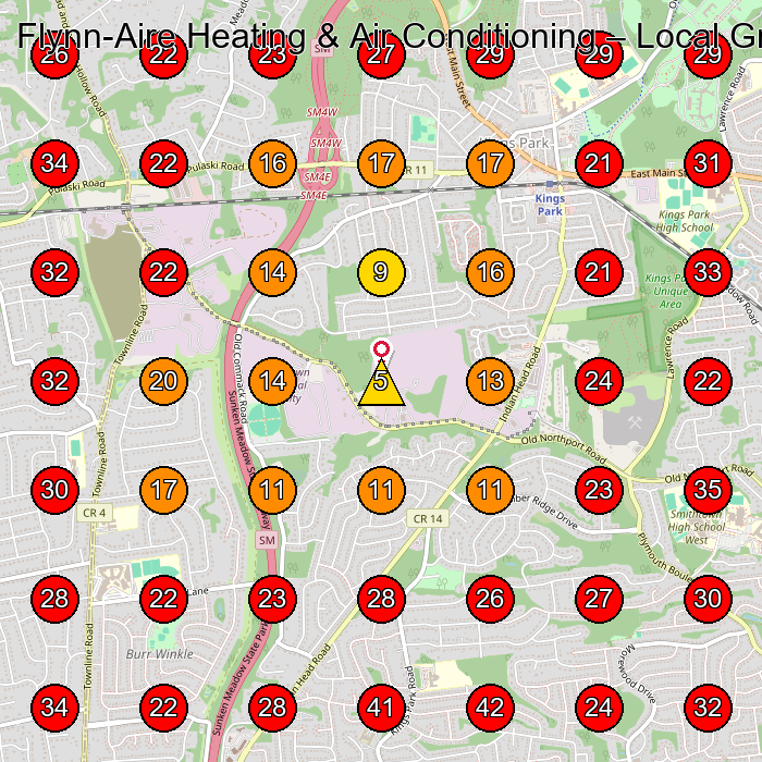 Flynn-Aire Heating & Air Conditioning GeoGrid visibility map for Air Conditioning Contractor in St James